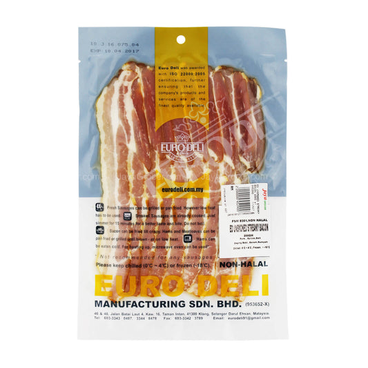 [NON-HALAL] Euro Deli Unsmoked Streaky Bacon 200g